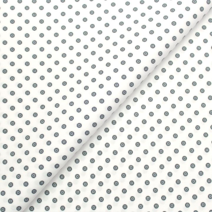 Tissu en Coton Blanc Uni avec Motifs Floraux Noirs pour Chemise