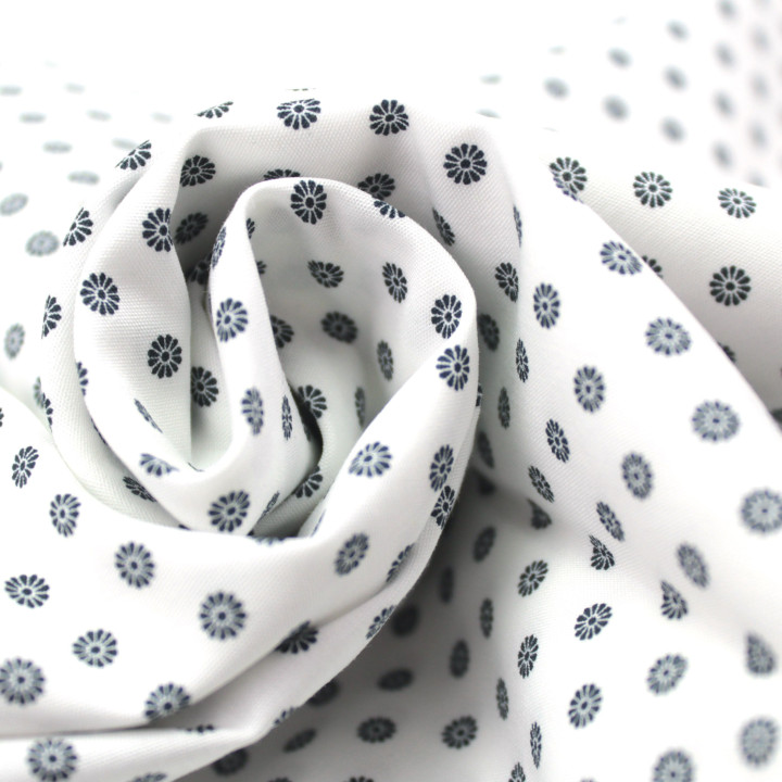 Tissu en Coton Blanc Uni avec Motifs Floraux Noirs pour Chemise