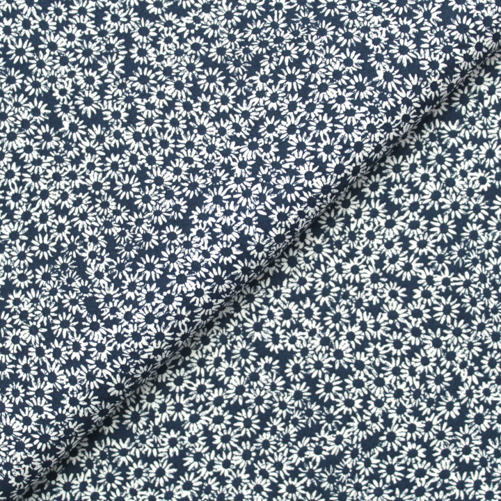 Tissu en Coton Bleu Marine avec Motifs Floraux de Petites Fleurs Blanches pour Chemise
