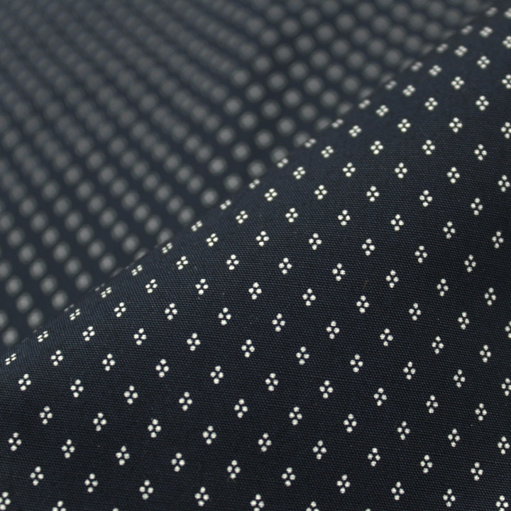 Tissu en Coton Bleu Marine avec Motifs Géométriques de Petits Losanges Blancs pour Chemise