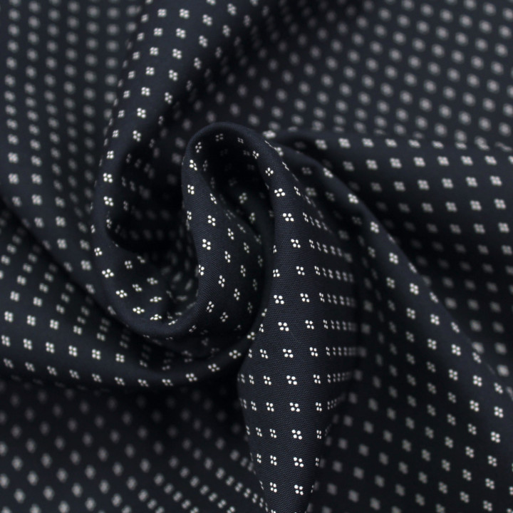 Tissu en Coton Bleu Marine avec Motifs Géométriques de Petits Losanges Blancs pour Chemise