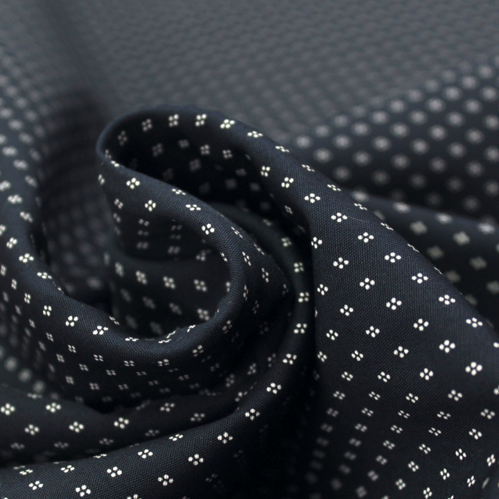 Tissu en Coton Bleu Marine avec Motifs Géométriques de Petits Losanges Blancs pour Chemise