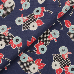 Tissu bleu marine à imprimé floral rouge, blanc et bleu | Moline