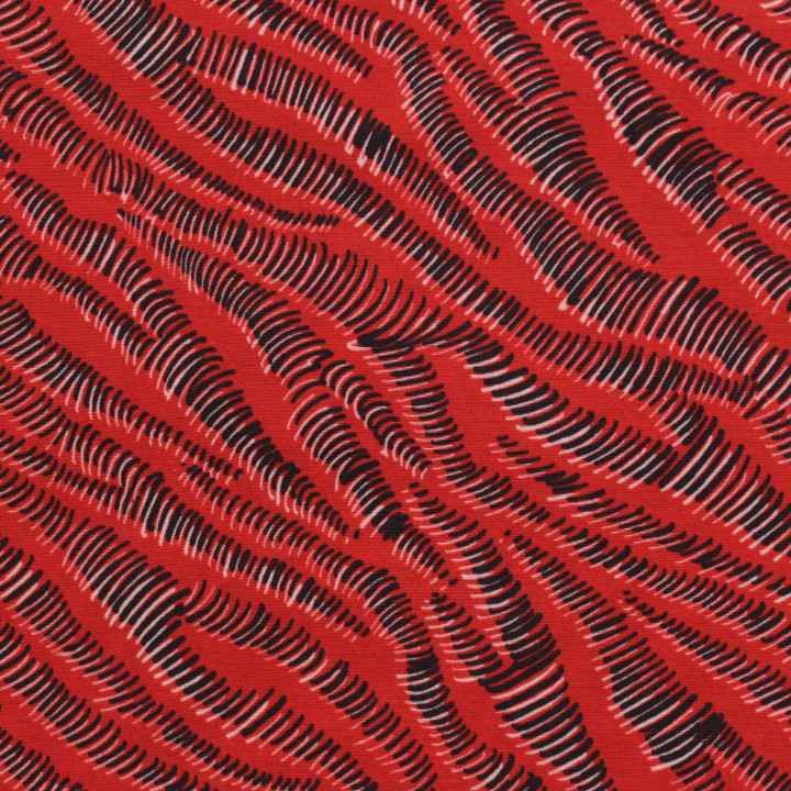 Tissu rouge à motif vague géométrique noir – Moderne et facile à coudre