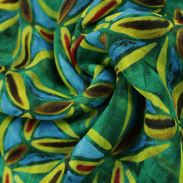 Tissu mousseline vert à motif géométrique – Léger, fluide et idéal pour robes, blouses et foulards