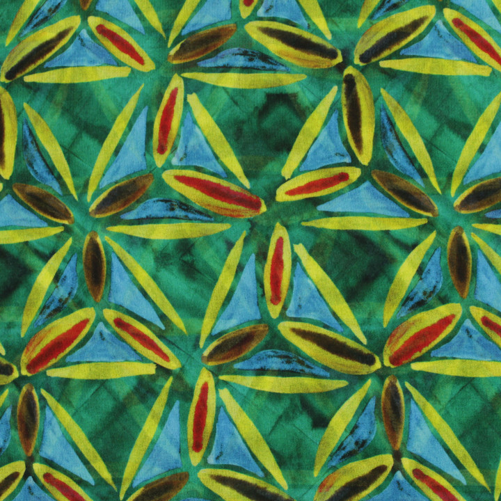 Tissu mousseline vert à motif géométrique – Léger, fluide et idéal pour robes, blouses et foulards