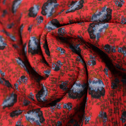 Tissu crêpe polyester rouge à petits dinosaures bleu – Léger, fluide et idéal pour couture créative