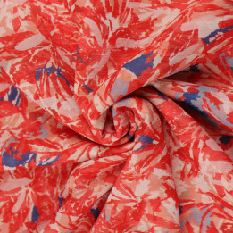 Tissu Mousseline Légère Polyester Rouge à Imprimé Abstrait – Fluide, Transparent et Idéal pour Créations Élégantes