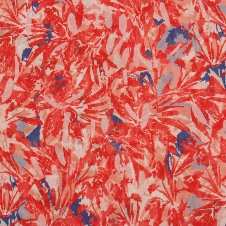 Tissu Mousseline Légère Polyester Rouge à Imprimé Abstrait – Fluide, Transparent et Idéal pour Créations Élégantes
