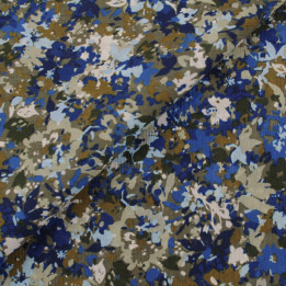 Tissu mousseline de polyester imprimé floral bleu, blanc et | Moline
