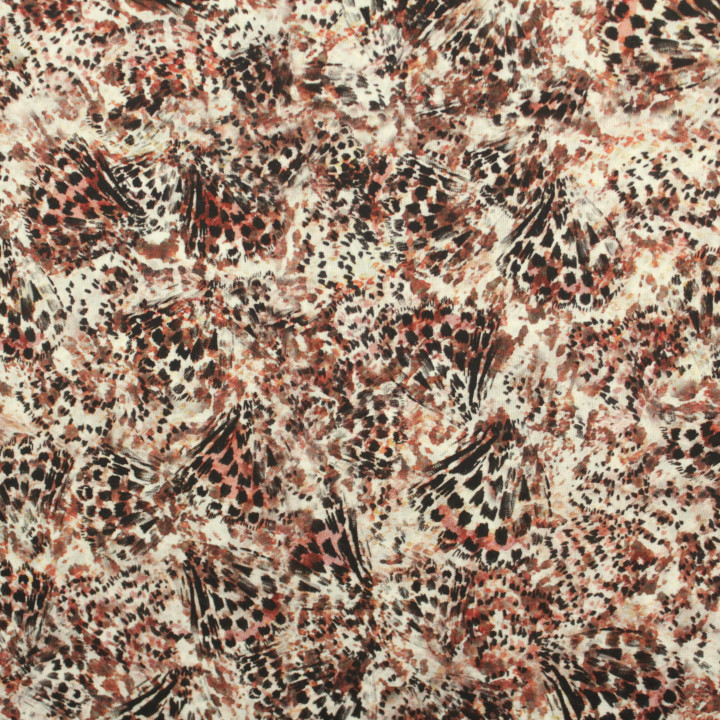 Tissu Satin Imprimé Géométrique Queue de Poisson Beige – Léger, Fluide et Original pour Couture et Création