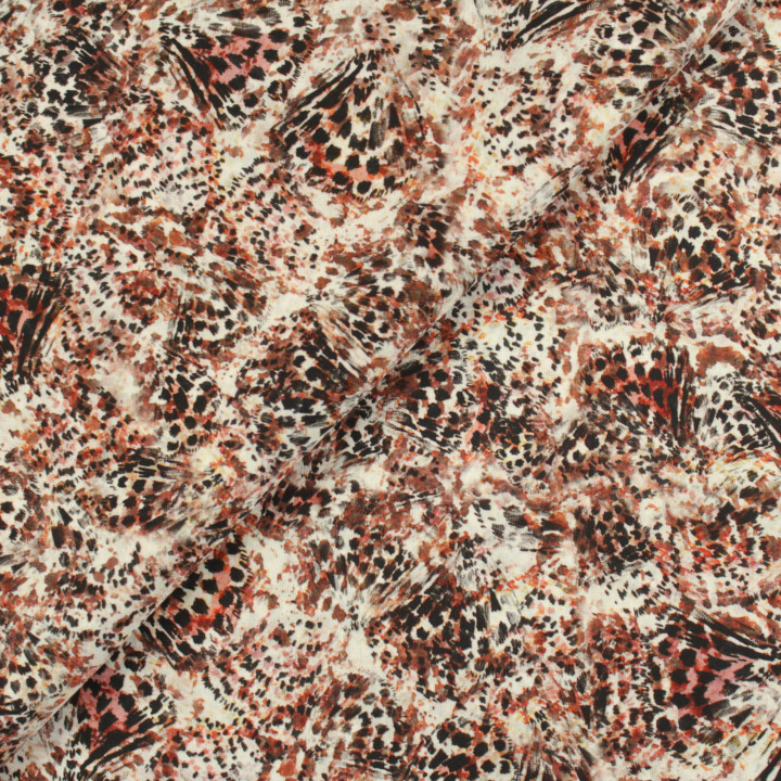 Tissu Satin Imprimé Géométrique Queue de Poisson Beige – Léger, Fluide et Original pour Couture et Création