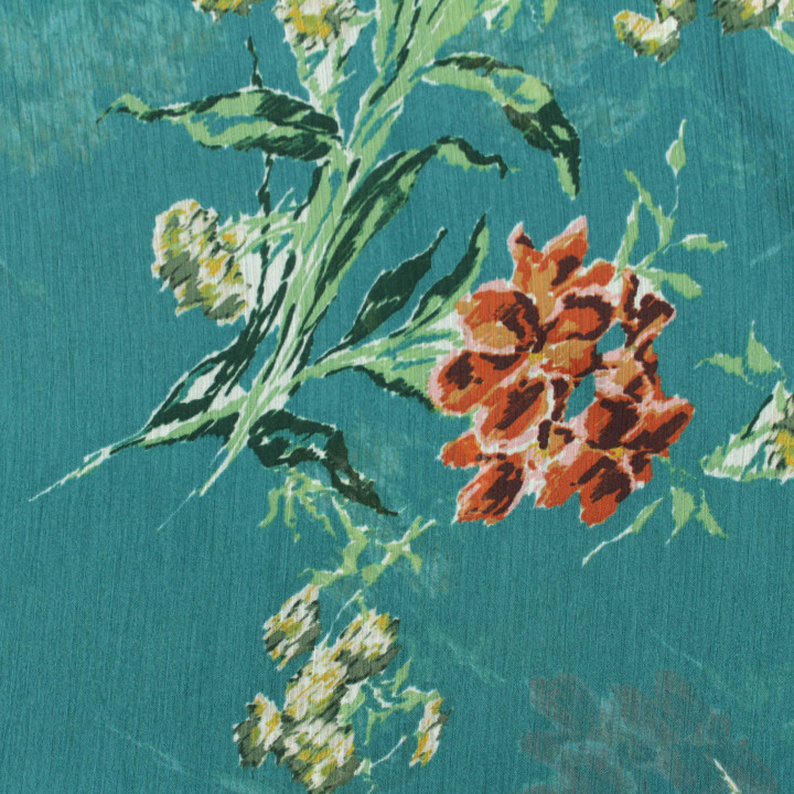 Tissu Mousseline Turquoise à Motifs Floraux – Léger, Aérien et Fluide pour Vêtements et Créations Couture