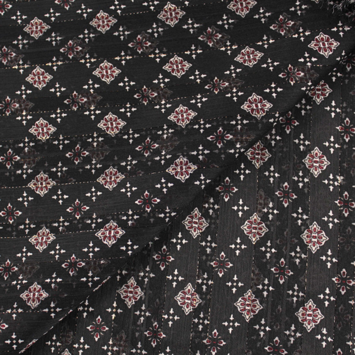 Tissu Mousseline Noire à Imprimé Floral Bleu – Léger, Élégant et Design pour Robes, Blouses et Créations Couture Féminines