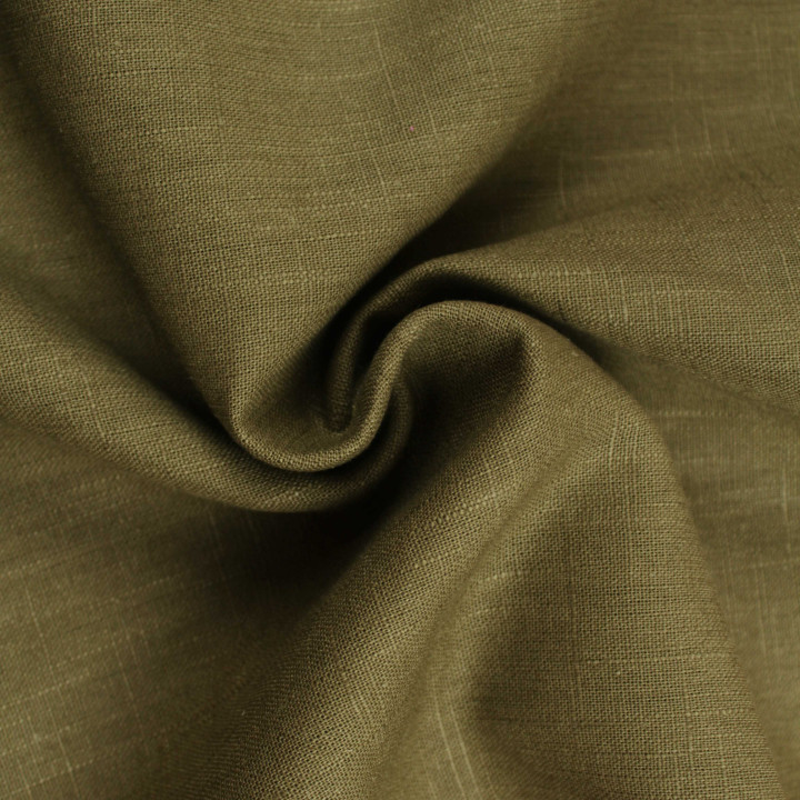 Tissu 100% Lin Uni Vert Kaki – Naturel, Résistant et Haut de Gamme