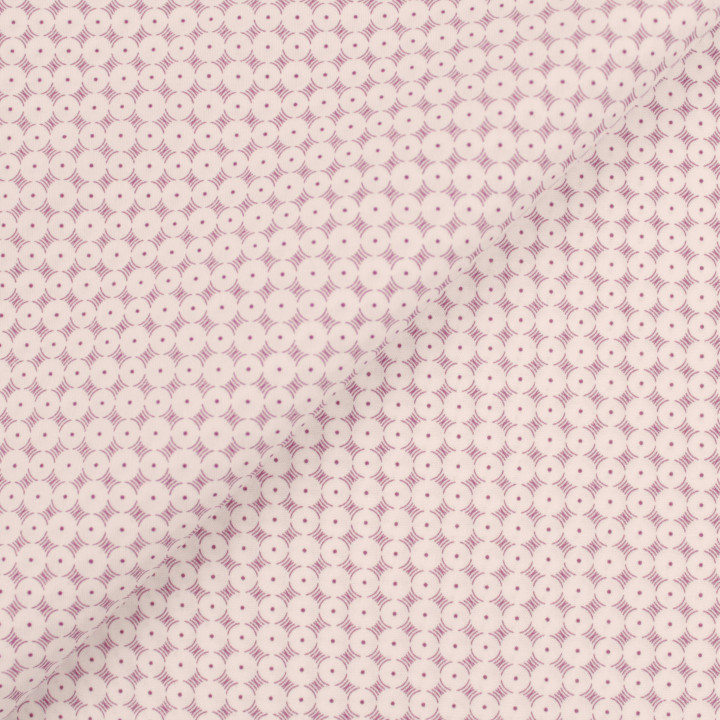 Tissu Coton Blanc à Petit Motif Géométrique Violet – Idéal Chemises Élégantes et Couture Moderne