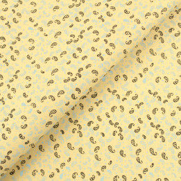 Tissu coton jaune clair à motif géométrique petites feuilles bleu et noir – Élégant et raffiné