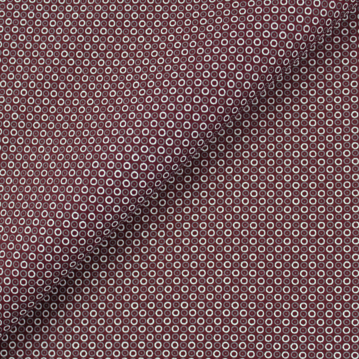 Tissu coton bordeaux motif géométrique ronds blancs et gris – Élégant et moderne