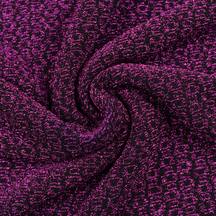 Tissu jersey trame violet brillant et noir extensible