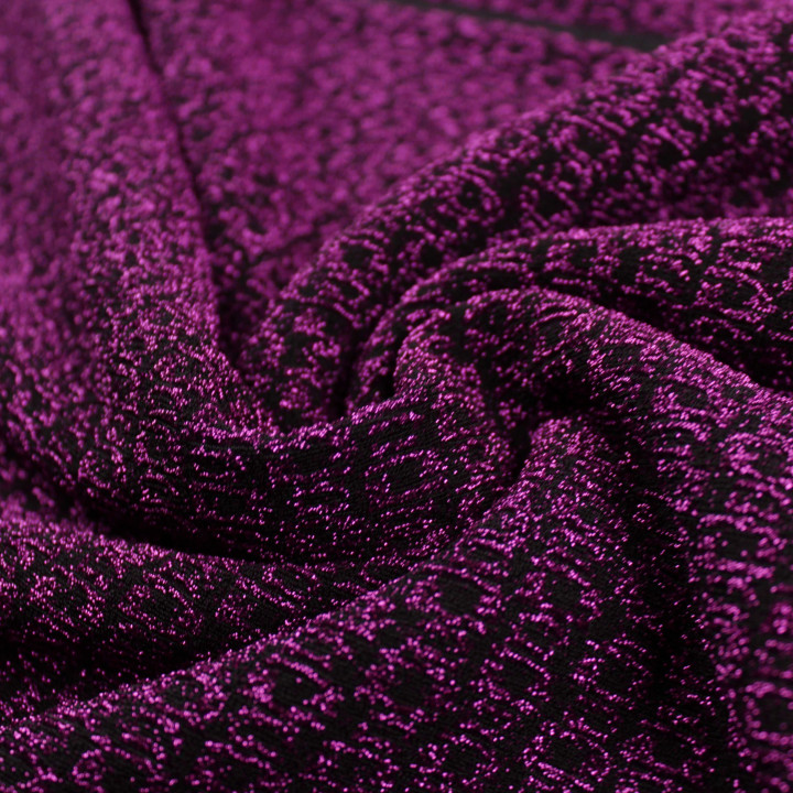 Tissu jersey trame violet brillant et noir extensible