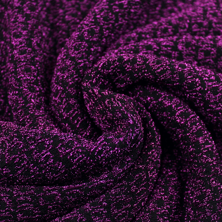 Tissu jersey trame violet brillant et noir extensible