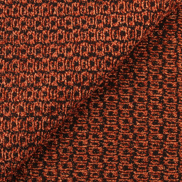 Tissu jersey tramé noir et orange brillant et extensible