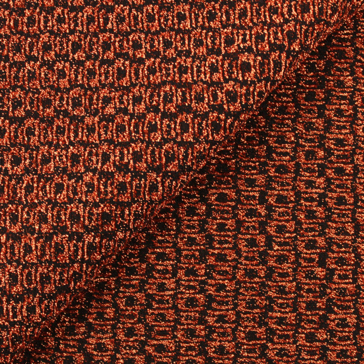 Tissu jersey tramé noir et orange brillant et extensible