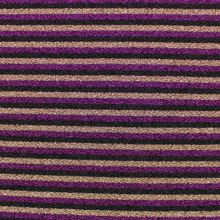Tissu jersey à rayures noir, violet et or brillant extensible