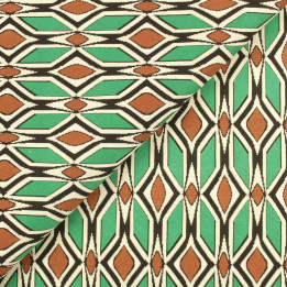 Tissu jersey imprimé géométrique marron, noir et blanc peu extensible
