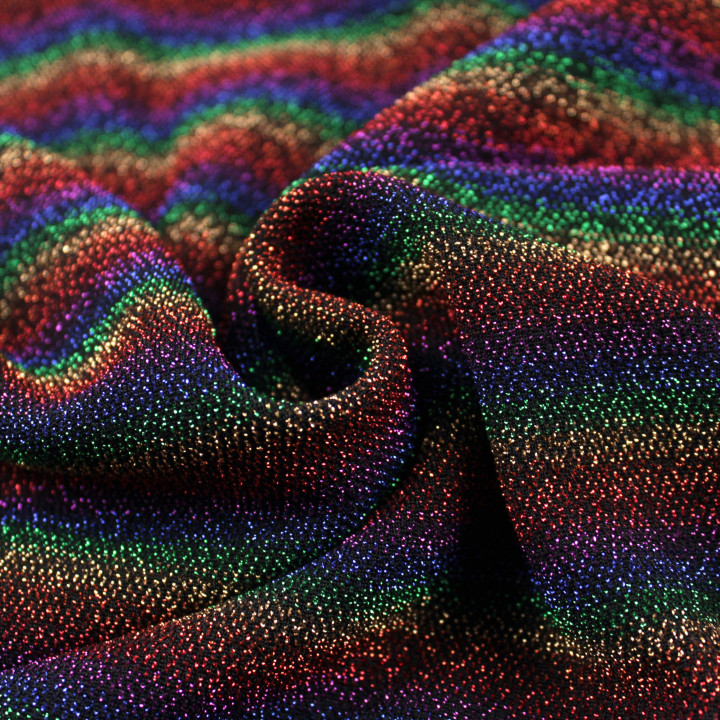 Tissu jersey à rayures dégradé multicolore brillant et extensible