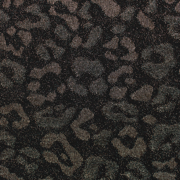 Tissu jersey noir motifs géométriques bronze et argent brillant et extensible