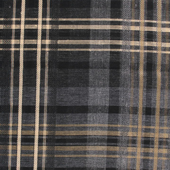 Tissu polyester imprimé à carreaux noir, beige et gris – Léger, résistant et facile d’entretien