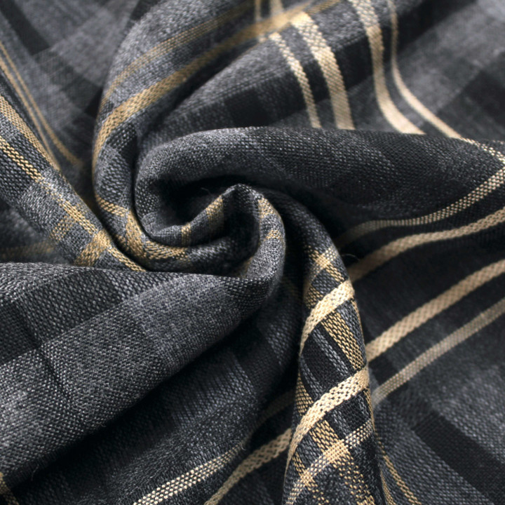 Tissu polyester imprimé à carreaux noir, beige et gris – Léger, résistant et facile d’entretien