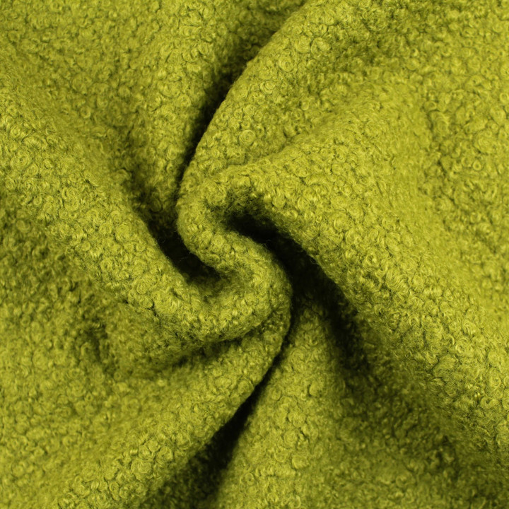 Tissu lainage bouclette vert uni – lainage bouclé épais