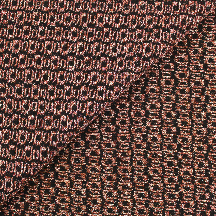 Tissu Jersey Extensible Bronze Brillant & Noir – Motif Géométrique Moderne