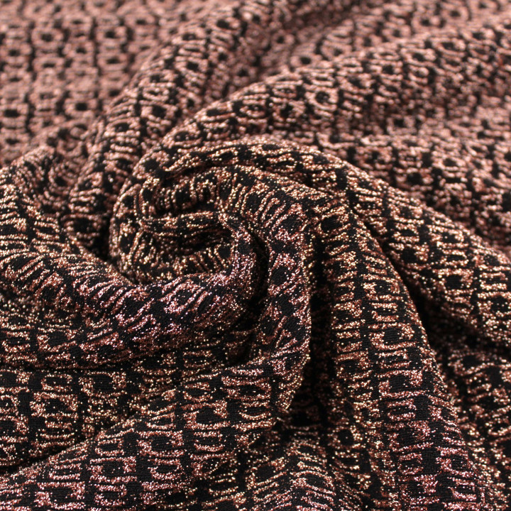 Tissu Jersey Extensible Bronze Brillant & Noir – Motif Géométrique Moderne