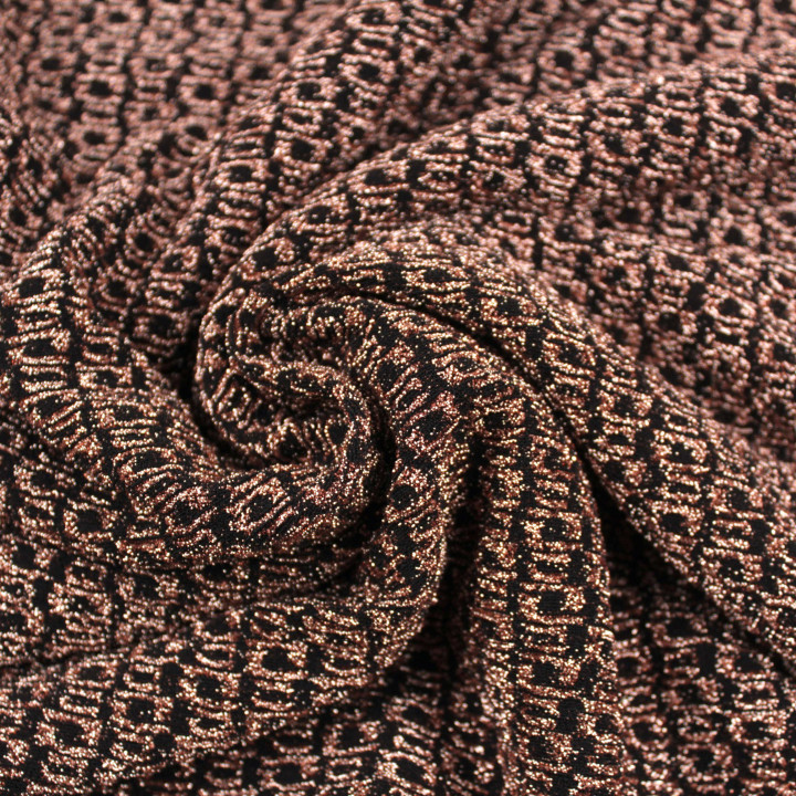 Tissu Jersey Extensible Bronze Brillant & Noir – Motif Géométrique Moderne