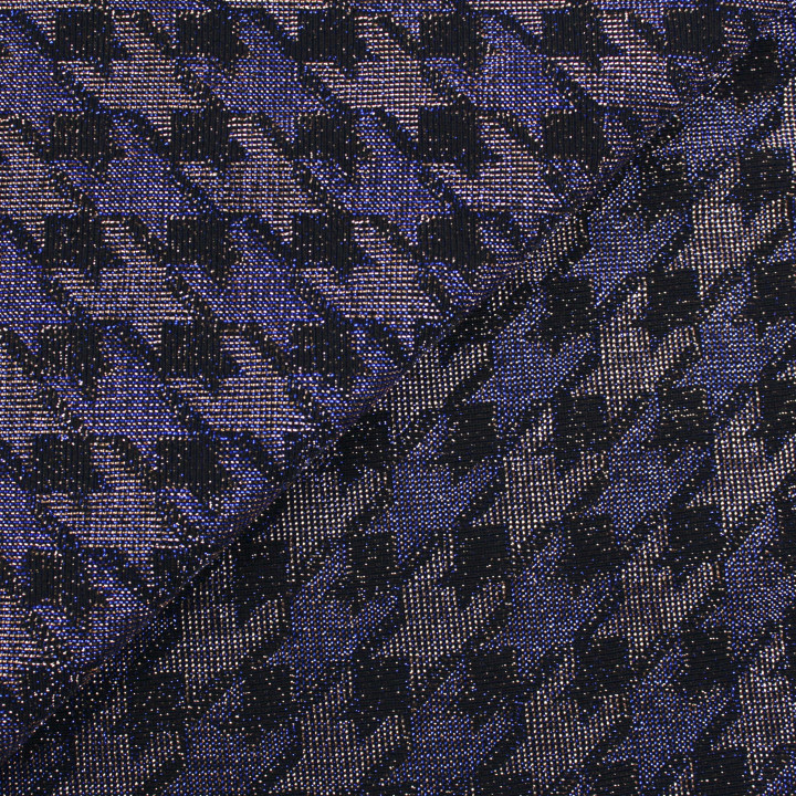 Tissu Jersey à Motif Géométrique Argent et Noir à Reflets Bleutés