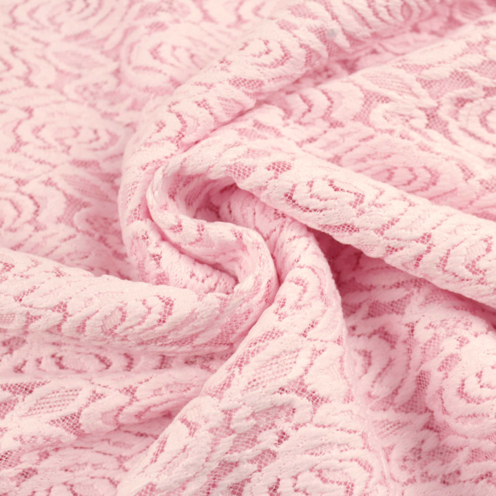 Tissu Dentelle à Motif Floral Rose Uni – Élégante & Délicate