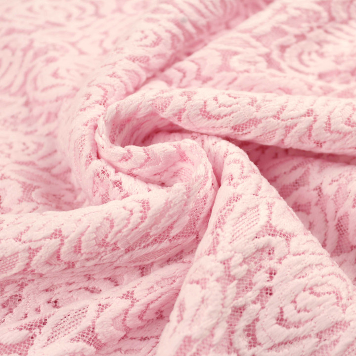 Tissu Dentelle à Motif Floral Rose Uni – Élégante & Délicate