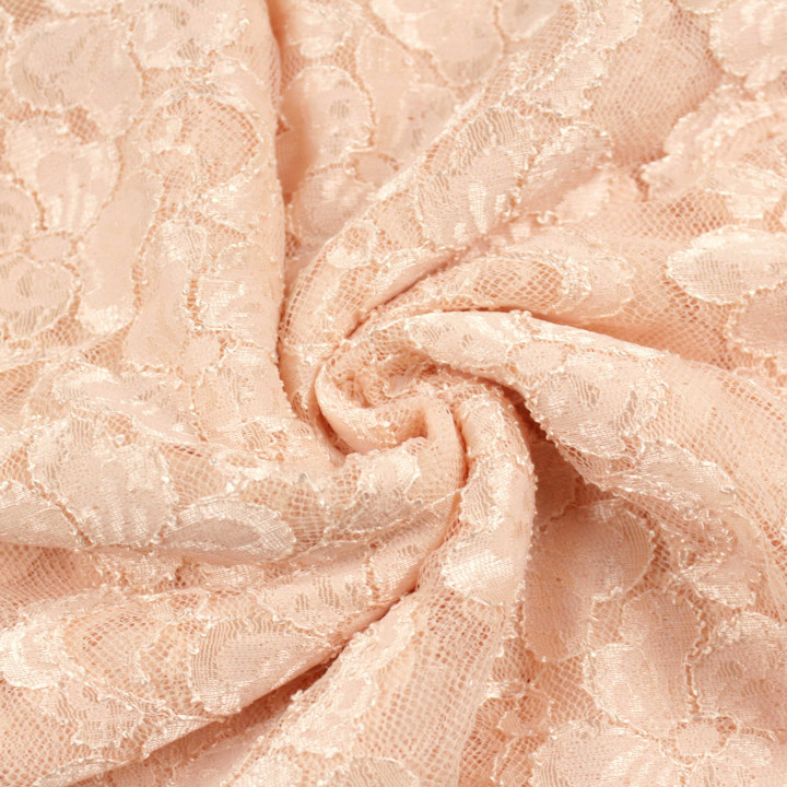Tissu Dentelle Saumon Fin à Motifs Fleuris Brillant – Douceur & Élégance