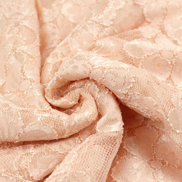 Tissu Dentelle Saumon Fin à Motifs Fleuris Brillant – Douceur & Élégance