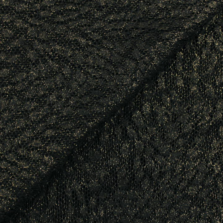 Tissu Dentelle Noire Fine à Reflets Dorés – Motifs Géométriques Chic & Modernité