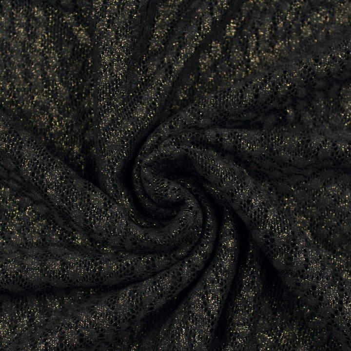 Tissu Dentelle Noire Fine à Reflets Dorés – Motifs Géométriques Chic & Modernité