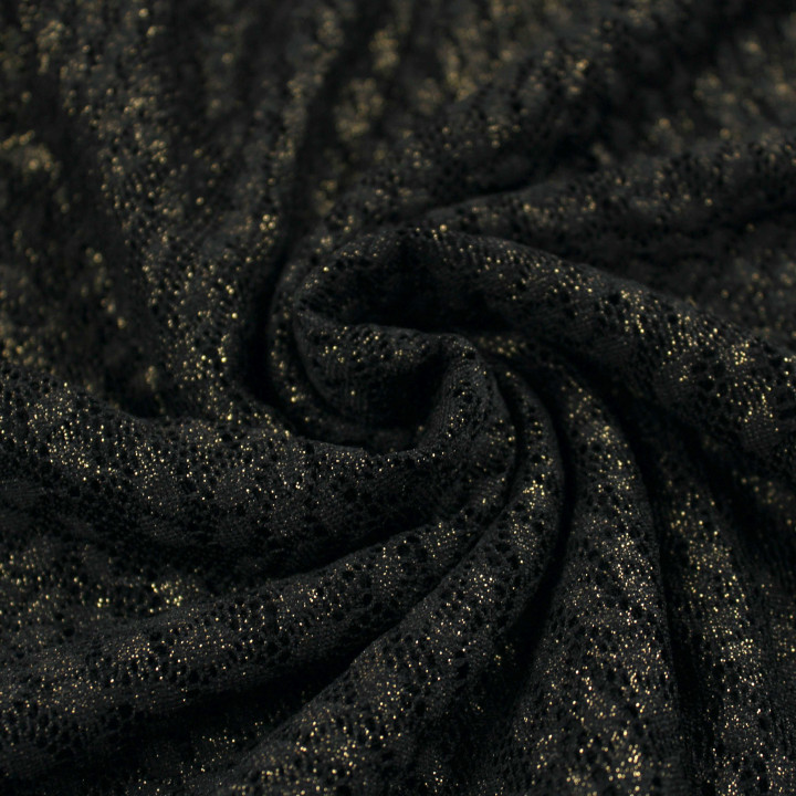 Tissu Dentelle Noire Fine à Reflets Dorés – Motifs Géométriques Chic & Modernité