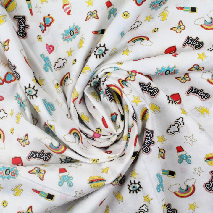 Tissu coton fantaisie blanc imprimé serviettes et parasols de plage