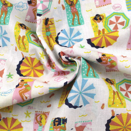 Tissu coton fantaisie blanc imprimé serviettes et parasols de plage