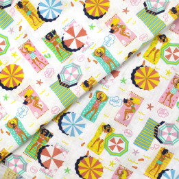 Tissu coton fantaisie blanc imprimé serviettes et parasols de | Moline