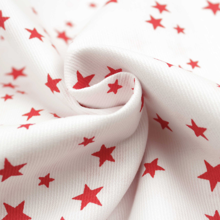 Tissu coton milleraie blanc à motifs étoiles rouge foncé – Graphique et intemporel