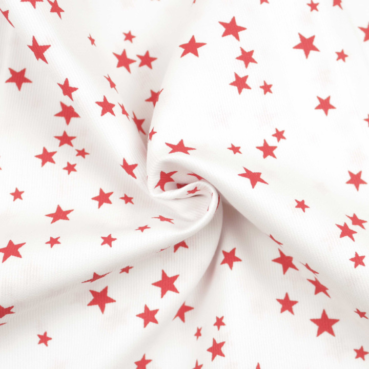 Tissu coton milleraie blanc à motifs étoiles rouge foncé – Graphique et intemporel